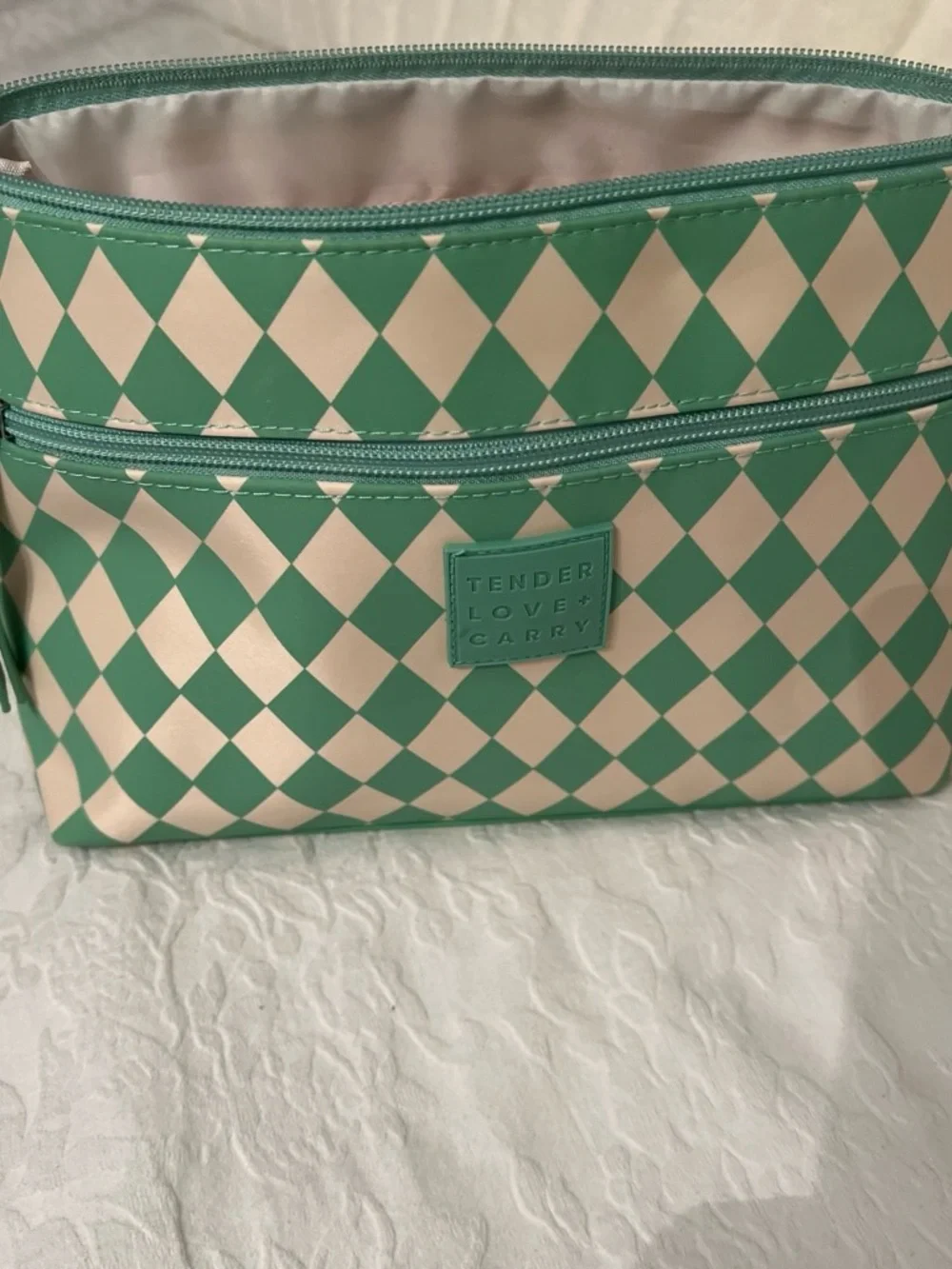 Tender Love & Carry Green Checker Cosmetic Pouch